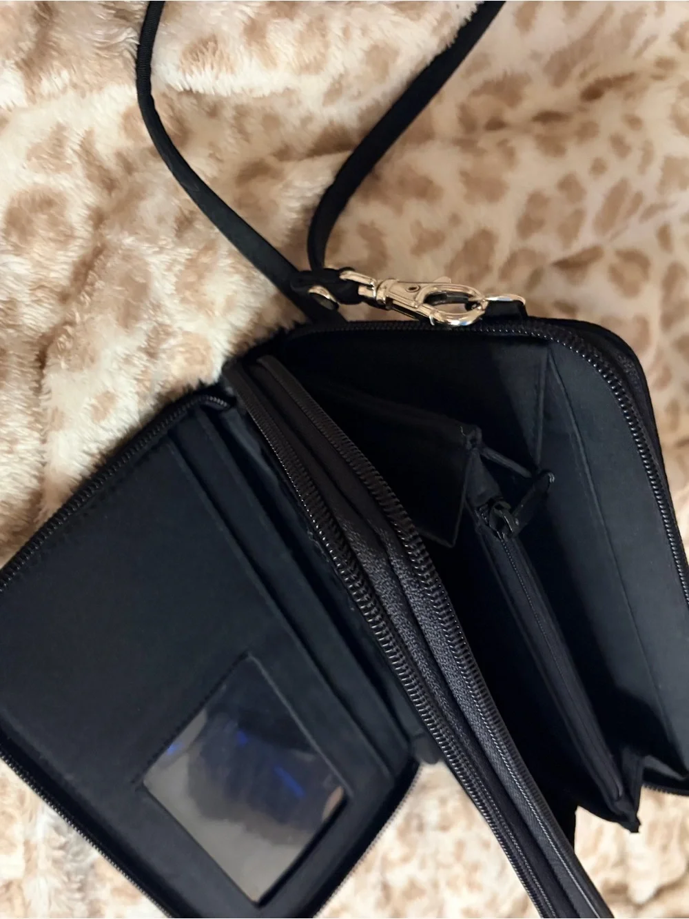 Classic Black Double-Zip Wallet w. Strap | EUC | Two Interior Compartments